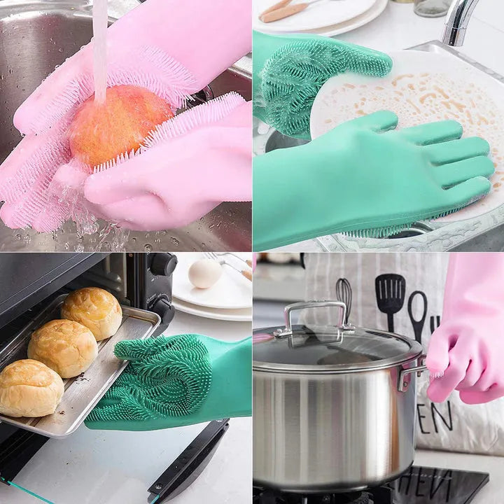 Silicone Scrubber Rubber Cleaning Gloves